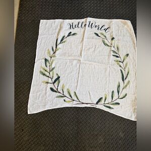 White Cotton Muslin Swaddle with Green Leaf Print